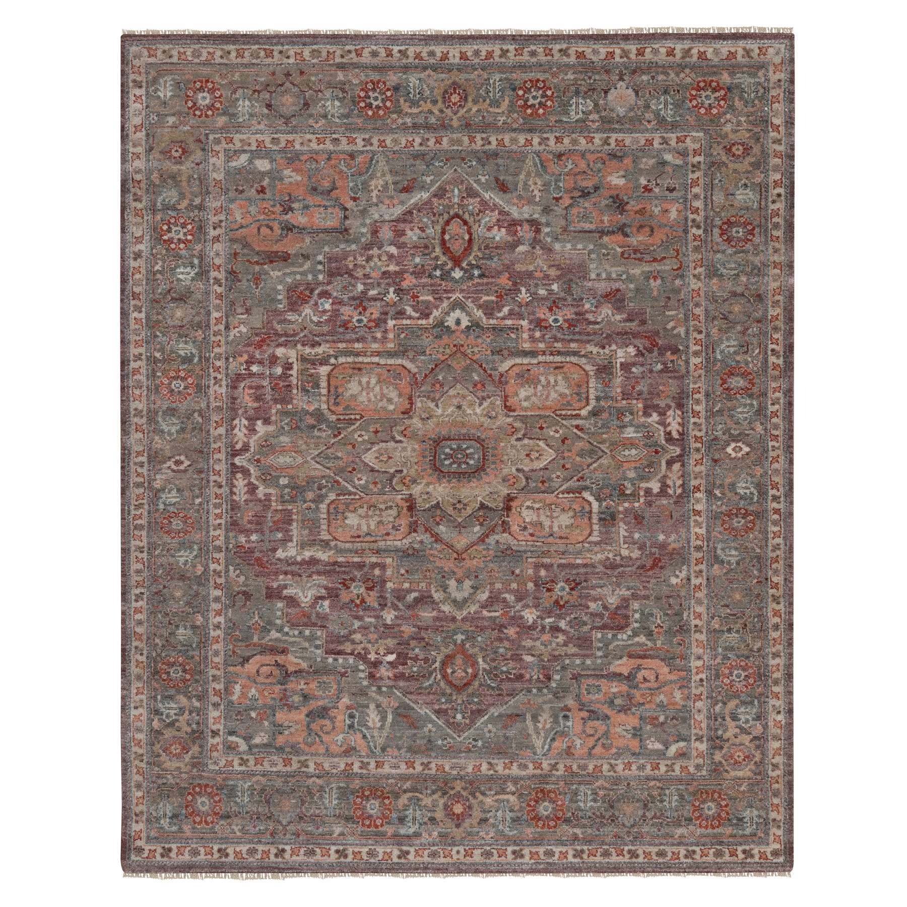 8'x10' Wine Red, Heriz Revival with Large Medallion, Vegetable Dyes, Hand Knotted, Soft Wool, Thick and Plush, Oriental Rug 